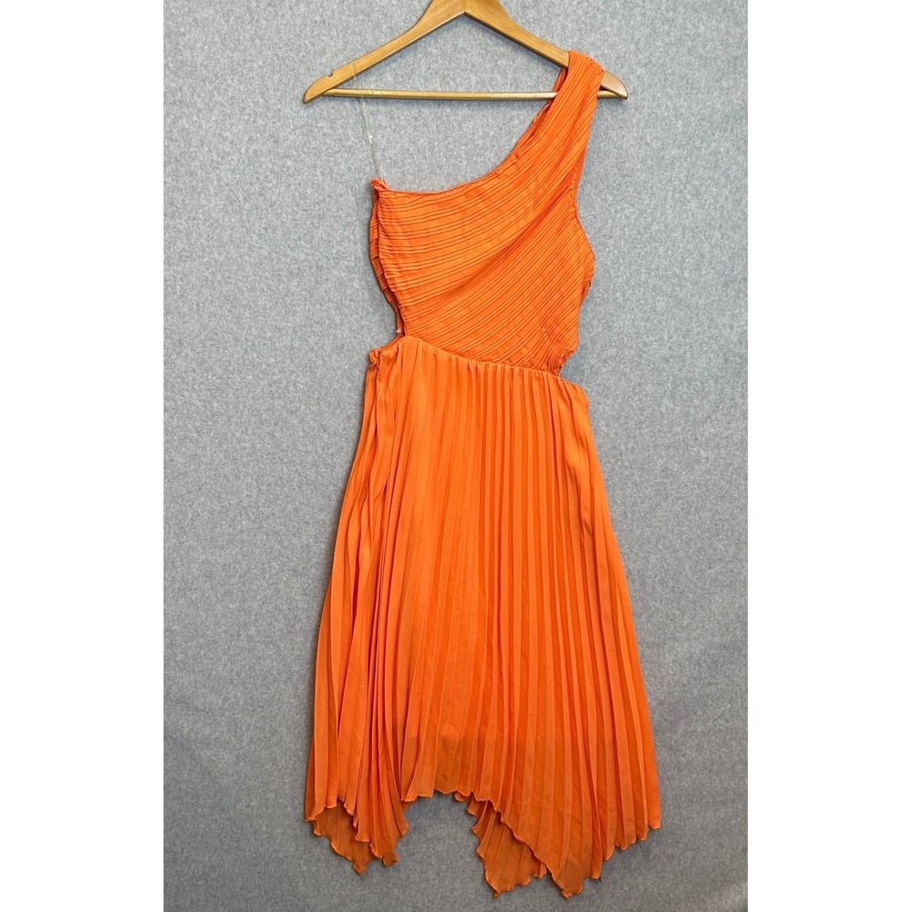 Boohoo One Shoulder Pleated Midi Dress Neon Orange Cutout Resort Size US 6 NWT